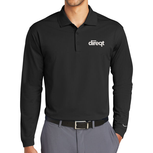 Embroidered White Logo - Long Sleeve Dri FIT Stretch Tech Polo Thumbnail