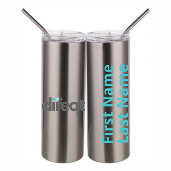 Personalized  - 20 oz Stainless Silver Skinny Tumbler with Stainless Straw and Lid Thumbnail