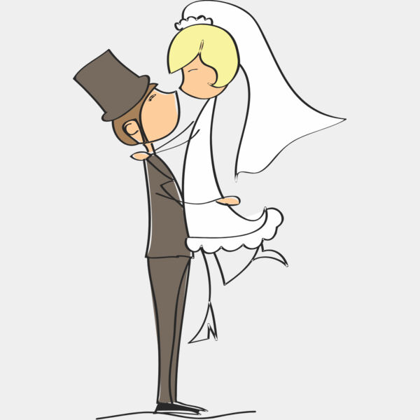 Cartoon Wedding Groom Bride Hug 1 Thumbnail